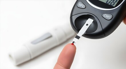 Close-up of finger pricking for blood glucose test, monitoring diabetes health