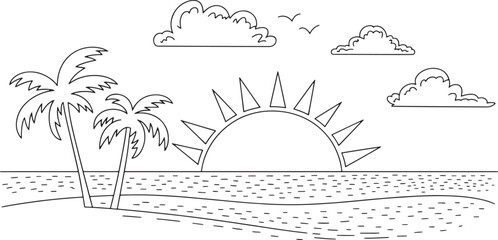 Tropical Sunset on the Beach with Palm Trees and Clouds