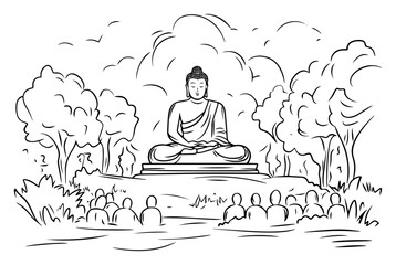 Forest Enlightenment Sermon – Buddha Teaching Gathered Followers Under Trees