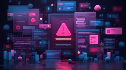 Cybersecurity alert with vibrant tech interface design, perfect for illustrating digital threats and data protection solutions in a modern, dynamic way