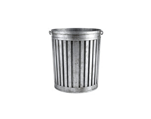 Metal Trash Can with Vertical Ribs isolated on a transparent background