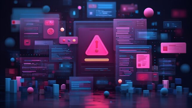 Cybersecurity alert with vibrant tech interface design, perfect for illustrating digital threats and data protection solutions in a modern, dynamic way