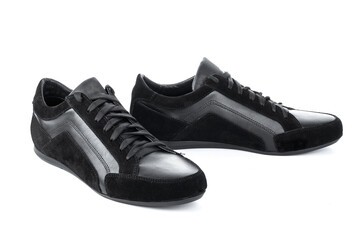 Men's shoes leather boots autumn fashion on white background isolated