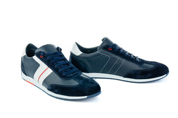 Men's shoes leather boots autumn fashion on white background isolated