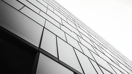 Abstract modern city architecture background with repeating skyscraper glass windows, blue sky reflection, and geometric steel pattern