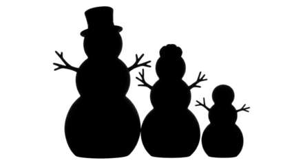 Isolated Snowman Family PNG on Transparent Background, Winter Asset