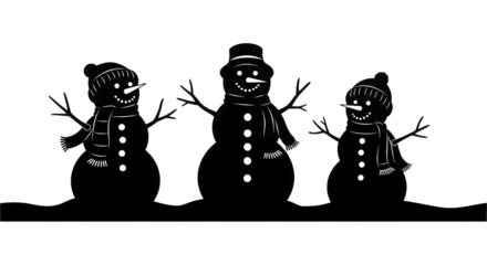 Isolated Snowman Family PNG on Transparent Background, Winter Asset