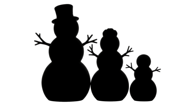 Isolated Snowman Family PNG on Transparent Background, Winter Asset