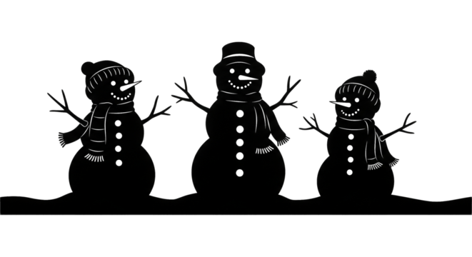 Isolated Snowman Family PNG on Transparent Background, Winter Asset