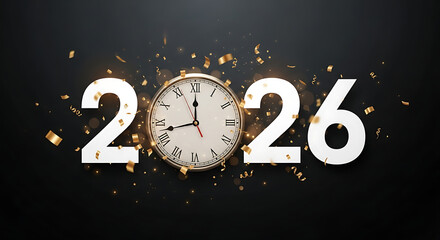 New year 2026 countdown with vintage clock and sparkles
