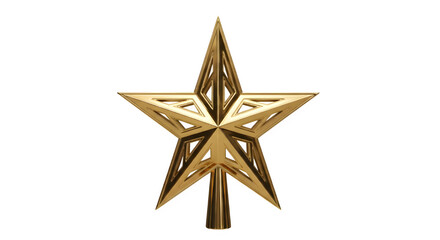 Fototapeta premium An intricate golden star isolated on transparent background, designed with a geometric pattern, ideal for adding a sophisticated touch to christmas trees and holiday decorations, symbolizing peace