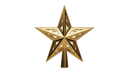 An intricate golden star isolated on transparent background, designed with a geometric pattern, ideal for adding a sophisticated touch to christmas trees and holiday decorations, symbolizing peace