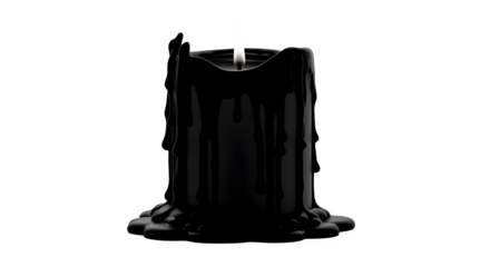 A black candle with dripping wax isolated on transparent background, creating a moody and atmospheric lighting for decoration
