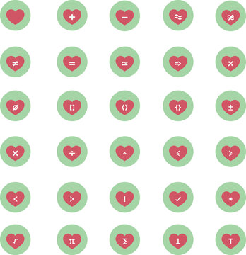 Creative Math Symbols with Heart Icons &ndash; Educational Grid Design for STEM Posters