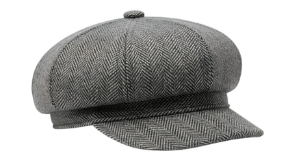 Gray herringbone newsboy cap isolated on transparent background is a stylish and versatile accessory for any wardrobe