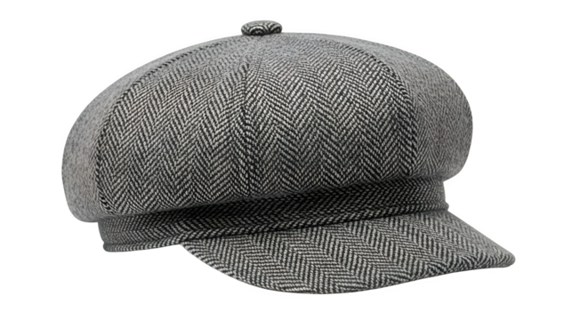 Gray herringbone newsboy cap isolated on transparent background is a stylish and versatile accessory for any wardrobe - Powered by Adobe