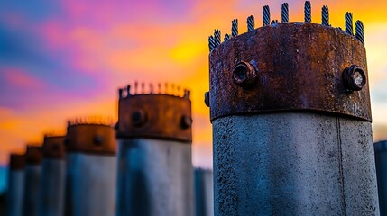 Vibrant urban cityscape silhouette at sunset featuring tall modern business architecture and abstract sky