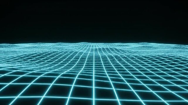 Digital Matrix: A mesmerizing display of a digital matrix, with glowing grid lines forming an undulating plane against a stark black backdrop.