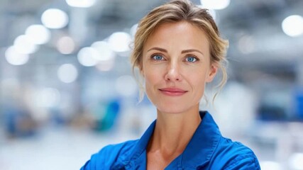 Focused Glance: An Engineer's Poise: A poised woman with a confident gaze embodies the essence of engineering acumen, representing capability and skill within an industrial setting.