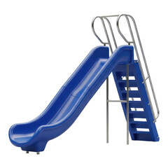 Blue plastic water slide with metal ladder isolated on transparent background