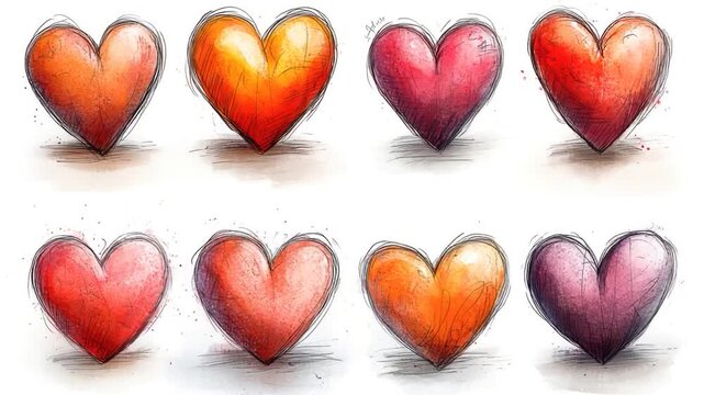 A drawing of multiple colorful hearts