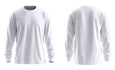 Blank white long-sleeve t-shirt, front and back views