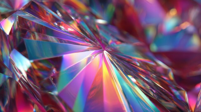 Shimmering crystals reflect a spectrum of colors creating a magical scene full of light and brilliance.