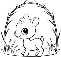 Cute Baby Fawn Line Art Outline Drawing for Children's Coloring Page Activity