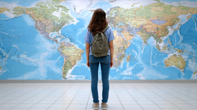 backpacker looking at world map. student planning global travel - Powered by Adobe