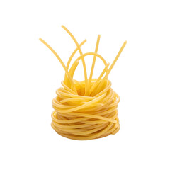 Nest of raw spaghetti pasta isolated on transparent background