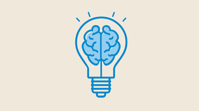 Stylized blue brain inside a light bulb, symbolizing idea, thought, and intelligence