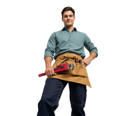 Residential plumbing service marketing with reliable tradesperson ready to fix leaks and pipe issues at properties supporting local contractor directories or home maintenance subscription offers