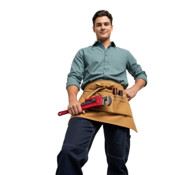 Residential plumbing service marketing with reliable tradesperson ready to fix leaks and pipe issues at properties supporting local contractor directories or home maintenance subscription offers