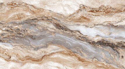 Swirling patterns of beige and gray create a luxurious and organic marble surface.