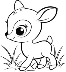 Cute baby deer line art drawing