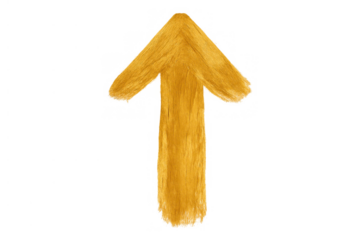 Yellow furry up arrow symbol conveying concepts like direction, progress, growth, increasing sales, and upward movement