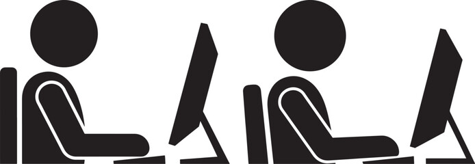 Two people working on computers silhouette