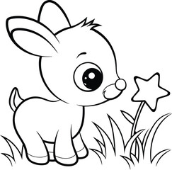 Cute Cartoon Fawn Outline Drawing for Children's Coloring Book Activity