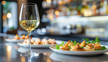 Barra gourmet con vino blanco
