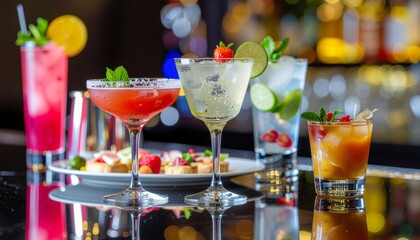 Barra iluminada con c&oacute;cteles variados