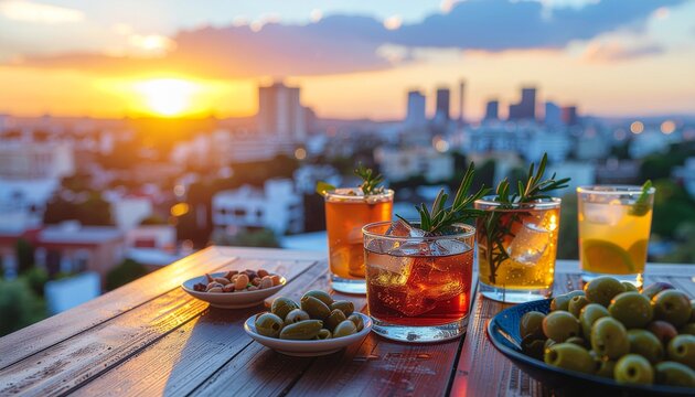 Tragos con botanas en terraza