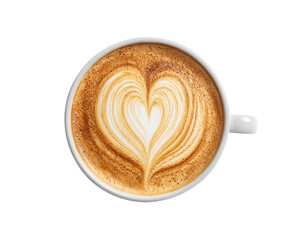 Cappuccino with Heart Latte Art isolated on a transparent background