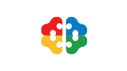 Obraz premium A vibrant, four-part brain-shaped graphic comprised of puzzle pieces in red, yellow, blue, and green
