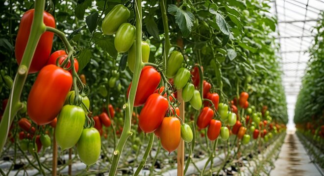 Cultivation of San Marzano tomatoes in a greenhouse for vegetable production