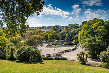 Remarkable garden and first public garden in Europe: Nimes Gardens of the Fountain (Jardin de la Fontaine, 1738 - 1755). Nimes, Occitanie region of southern France.