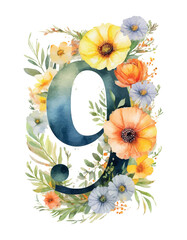 Watercolor numbers decorated with summer flowers on white isolated background. Birthday. Romantic elements for the holiday