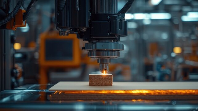 CNC machine precisely cuts block in industrial setting