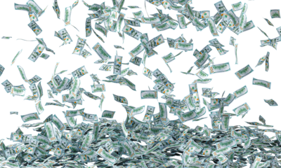 Falling dollar bills 3d transparent background