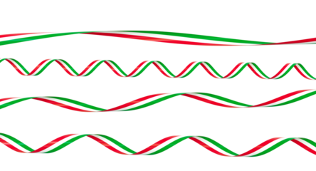 Italian flag ribbons waving 3d transparent background
