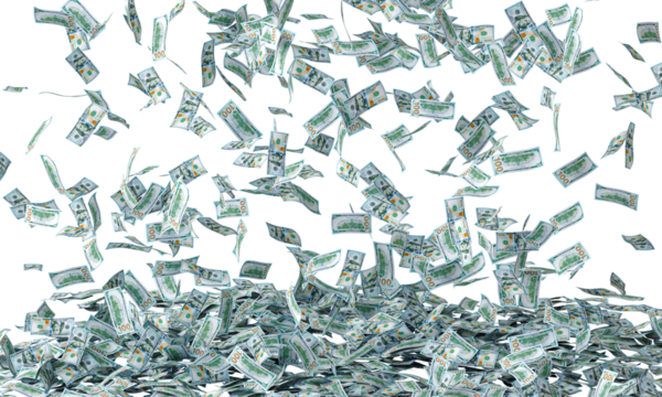 Falling dollar bills 3d transparent background